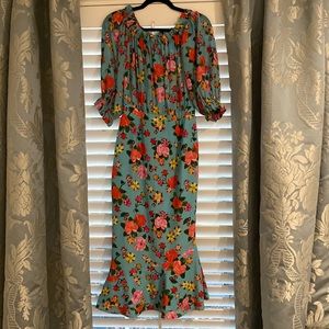 Saloni blue off shoulder midi dress